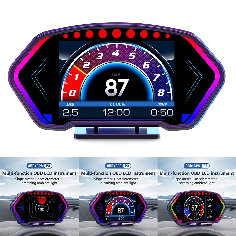 OBD +GPS HUD Car Head Up Display Digital Tachometer Speedometer Odometer Clock - Image 3 of 4
