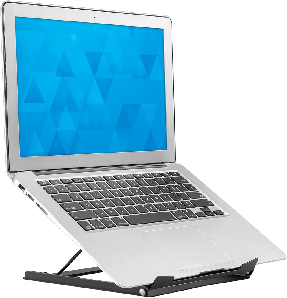 Adjustable Black Steel Laptop Stand for Desk with 5 Height Settings | Ergonomic Riser