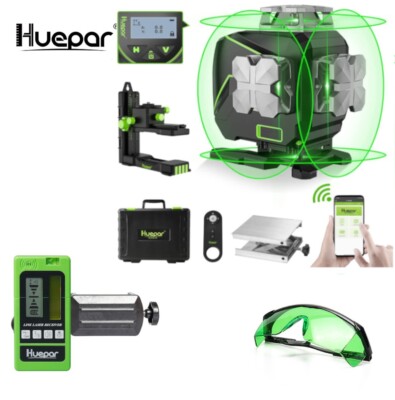 Huepar S04CG 4D Kreuzlinienlaser Mit Empfänger LR5 und Laser Brille