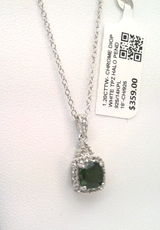$359 SS/14KPL/925 NATURAL 1.20CTTW CHROME DIOPSIDE & TOPAZ HALO PENDANT NECKLACE - Image 3 of 4