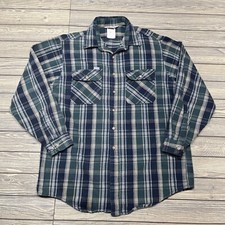 Vintage Carhartt Rugged Outdoor Wear Flannel Plaid Sz Large Tall Blue Green