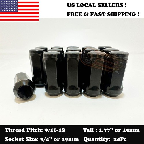 24pc 1.77" Black 9/16 Bulge Acorn Wheel Lug Nuts Fit Dodge Ram Durango Dakota - Picture 2 of 7
