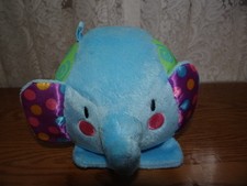 7" FISHER PRICE Rattle Crinkle ROUND Plush Polka Dot SWIRL Blue ELEPHANT 2011