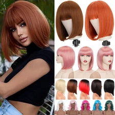 Anime Cosplay Bob Wig Heat Resistant Curly Straight Full Wig Ombre Party Daily