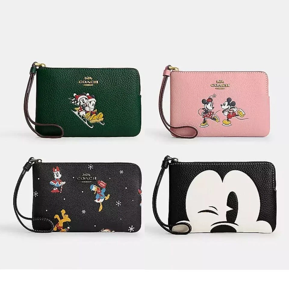 NWT Disney X Coach Corner Zip Wristlet With Wink Mickey Mouse /holiday/ice  skate