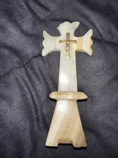 Vintage White Marble Free Standing Catholic Cross 5x3 See Pictures