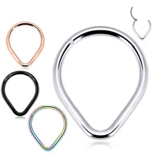 316L Surgical Steel 16G Hinged Tear Drop Segment Septum Clicker Tragus Nose Ring