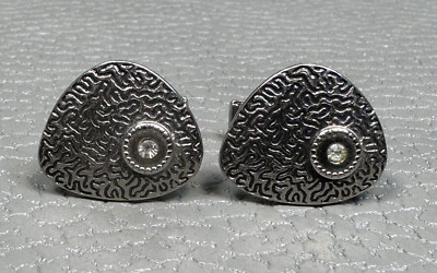 Vintage Asymetrical Faux Diamond White Gold Plated Cuff Links