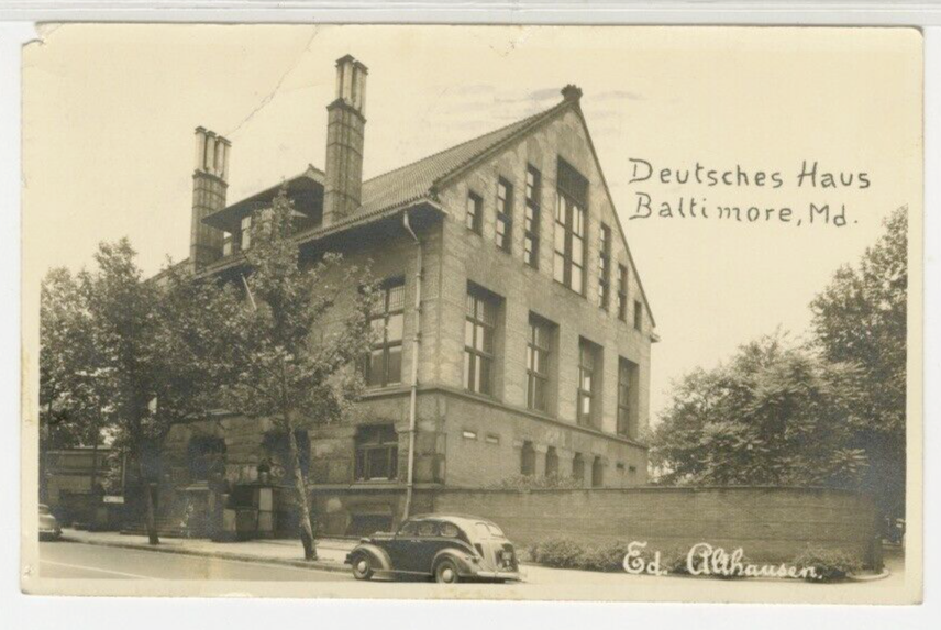 MD Postcard RPPC Street View Of Deutsches Haus Baltimore 1939 vtg Ed