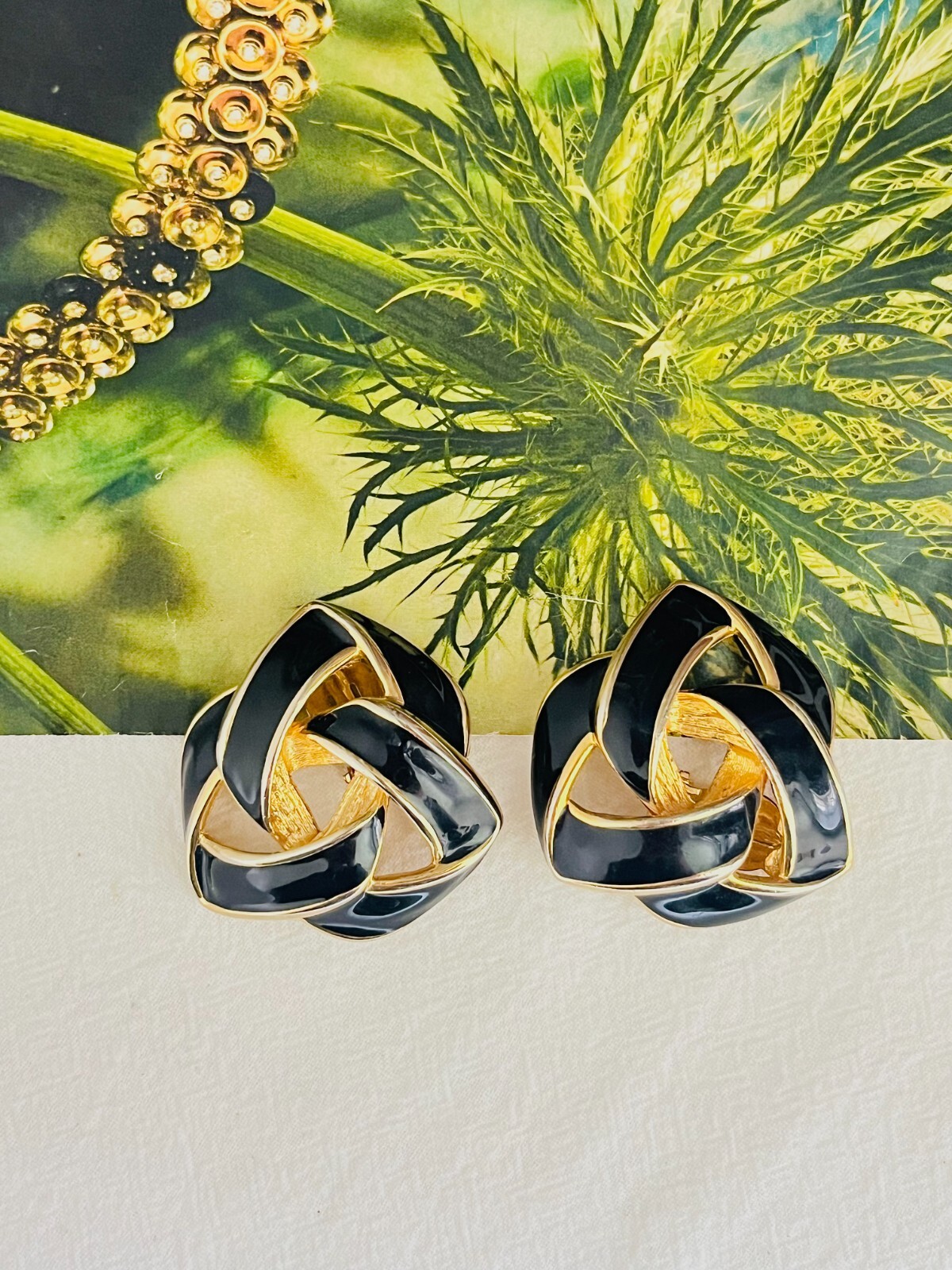 Givenchy Vintage 1980s Large Black Enamel Knot Interlocked Chunky Clip, Earrings image 3
