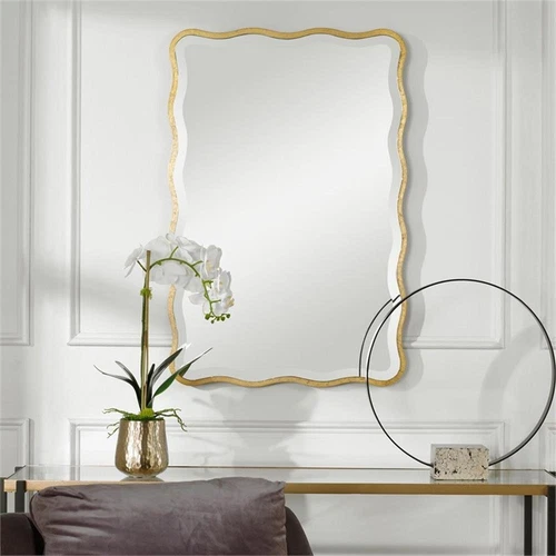 Uttermost Aneta Transitional Style Wood Scalloped Mirror in Gold - Picture 1 of 7