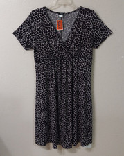 Forever 21 Women Dress Size 2X Dress V Neck Brown Tan Animal Print Stretch 4835