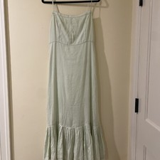 Urban Outfitters Spaghetti Strap Ruffle Hem Midi Dress Mint Green L Rayon Linen