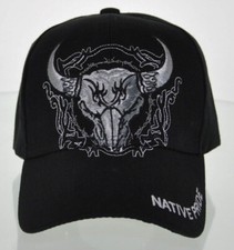 NEW NATIVE PRIDE INDIAN AMERICAN BULL SKULL CAP HAT BLACK