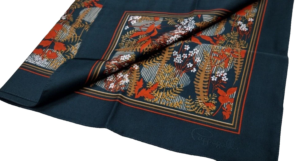 Cappagallo Bufanda Verde Poli Botánica Asiática Floral DE COLECCIÓN Colores Tierra Boho Años 80 Foto 2 de 4