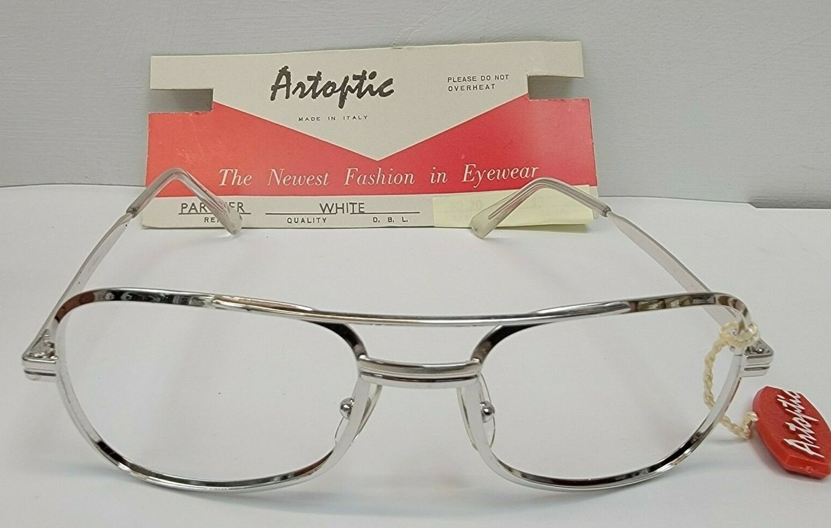 Vintage ARTOPTIC ITALIAN MENS Eye Glasses Frames WHITE SILVER FRAME ITALY