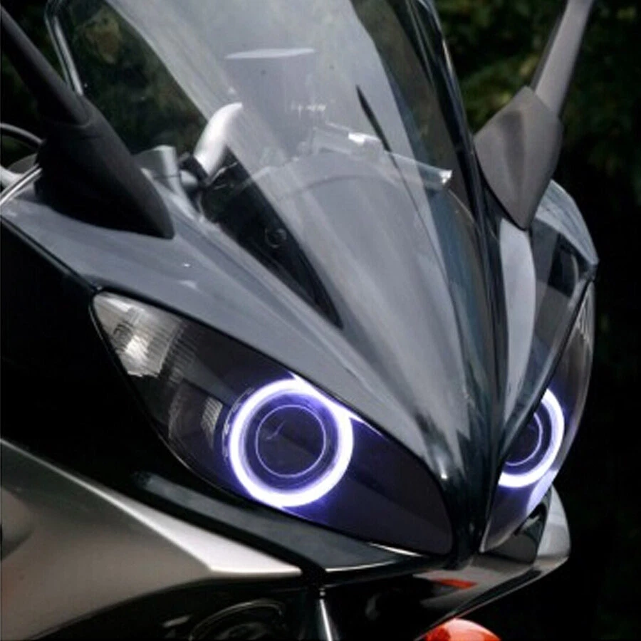 Faro completamente montado blanco ojos de ángel luz apto para Yamaha FZ6S 2003-2009 Foto 2 de 4