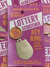 Vintage Brass lottery ticket scratcher key Ring