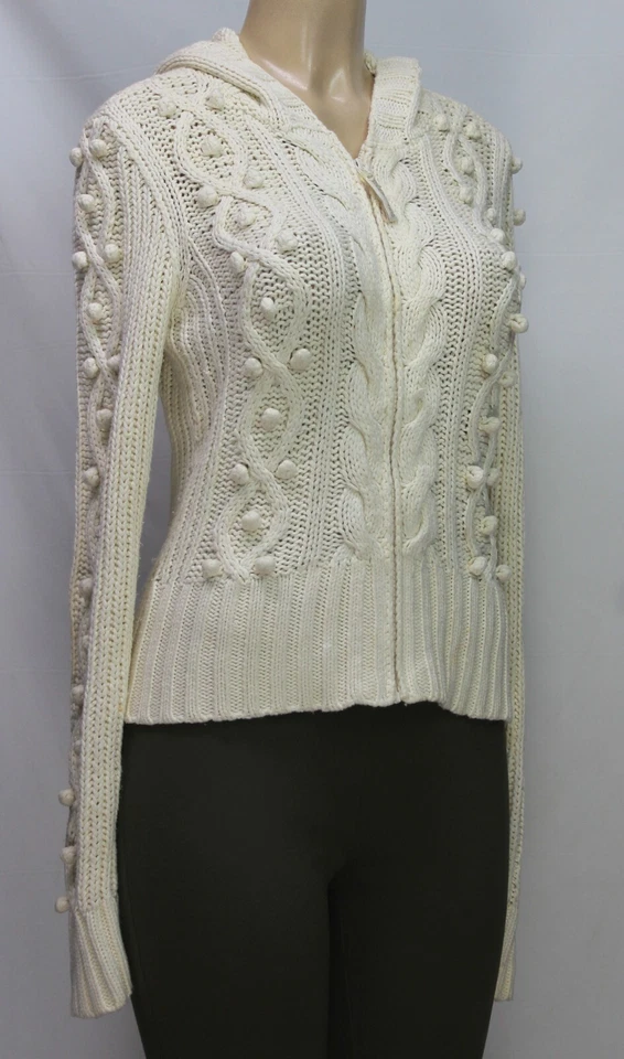 DKNY Mujer Cárdigan Tejido Suéter Con Capucha Manga Larga Marfil Talla L Foto 4 de 4