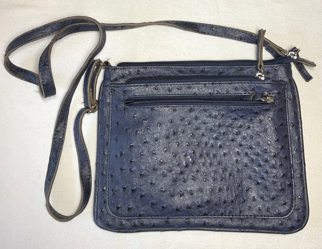 Merona Faux Ostrich Blue Leather Shoulder Bag Crossbody Excellent Used Condition  