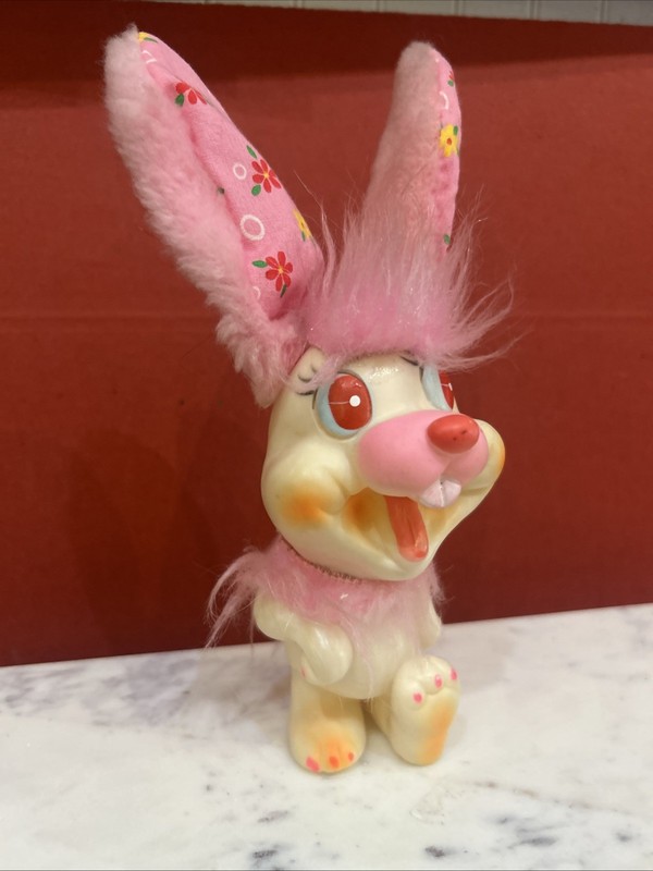 RARE Vintage 1960's Ninohira, Korea, rubber rabbit cloth ears Psychedelic 8”
