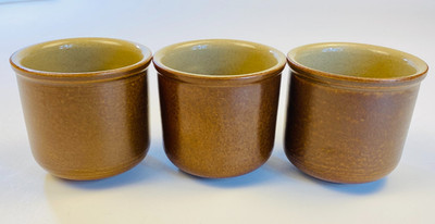 Vtg 3 Denby Langley Potters Wheel Stoneware Custard Cups Ramekins Brown England