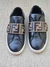 Fendi Roma Kids Shoes Black Slip On Sneaker Size 33 Made in Italy Auth