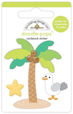 Doodlebug Doodle-Pop 3D Stickers Palm Beach Tree Sand Coconuts Seagull Starfish