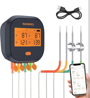 Inkbird WiFi Meat Thermometer IBBQ-4T, Wireless WiFi BBQ Thermometer for Smoker