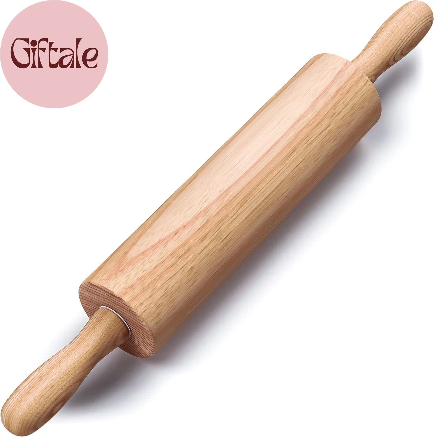 Wooden Rolling Pin 17.6 Inch with Rotating Ergonomic Handles – Classic Beech Woo