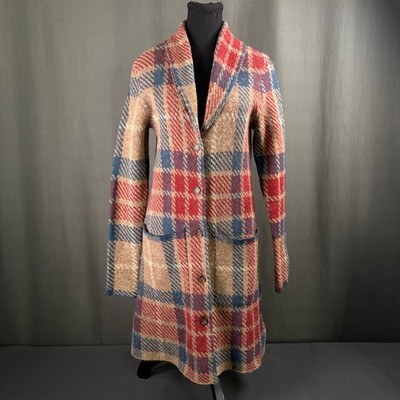 Toad & Co Cardigan Women s XS Lennox Coatigan Lambswool Plaid Cottagecore Tan