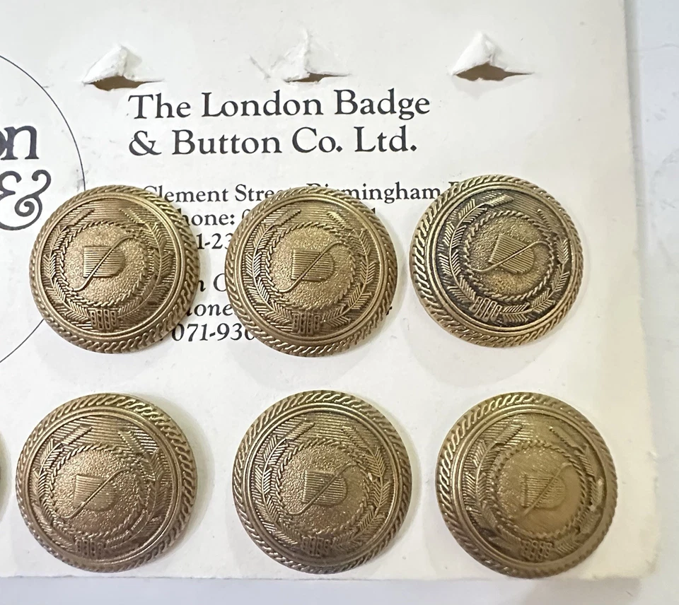 9 Brass 7/8” Buttons w/ Copper Shanks London Badge & Button Co. Made In England - Image 4 of 4