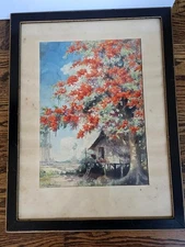 Original Margaret Ayer Watercolor Depicting Country Scene-Beautiful Colors
