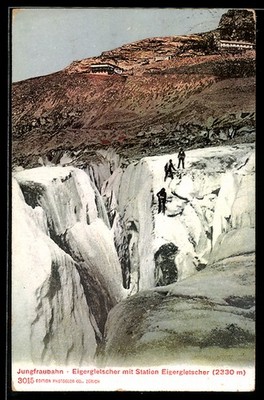 Postcard Jungfrau Railway, Eiger Glacier with Station Eiger Glacier, Mountaineering 