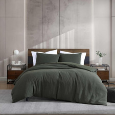 Kenneth Cole King Size Duvet Cover Set - Ultra-Soft Waffle Texture, Green