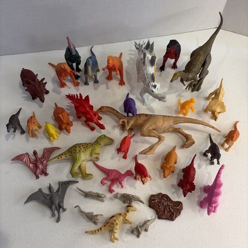 Mixed Lot of 34 Toy Dinosaurs Figurines Dino Various Brands & Materials