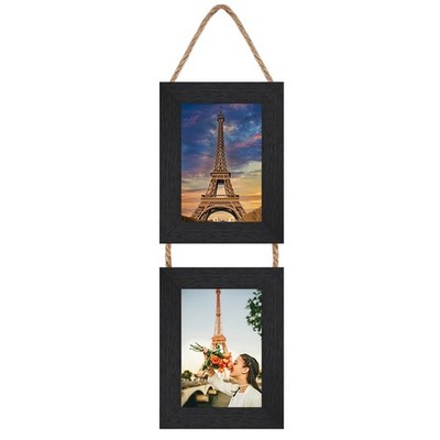 5x7 Wall Hanging Picture Frames Collage with 2 Opening Frames Black 5x7