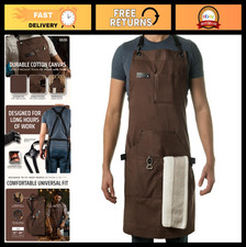 Chef BBQ Apron with Bottle Opener Hand Towel - 10oz Cotton Canvas, Cross Back