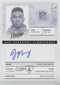 2023 Panini Prestige NFL Passport Signatures Jonathan Mingo Rookie Auto RC