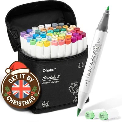 Ohuhu 48 Farben Pinsel & feine Honolulu Alkohol Marker Dual Tip Art Set + Mixer