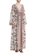 Tory Burch Rosemary Gabriella Floral Print Silk Maxi Dress Lace Jacobean Ivory 4