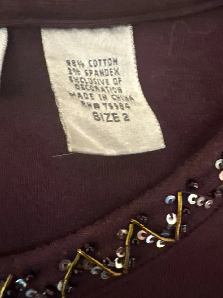 Chicos женщин украшенный декольте длинным рукавом Топ размер 2 M фиолетовый блестки карьера - Изображение 3 из 4