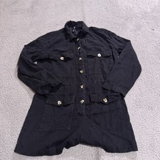 Zara Romper Womens Extra Small Black Button Front Cotton Linen Casual Minimalist