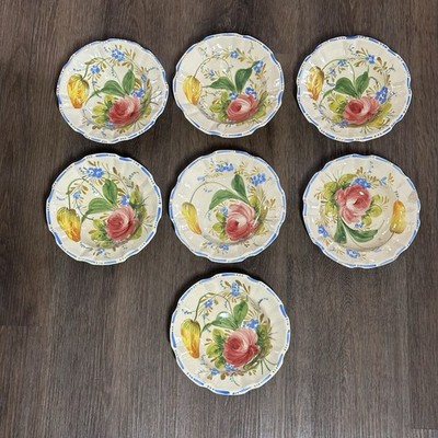 Italian Renaissance Revival Faience Set of 7 Bowls Nove Rose Majolica Vtg 7''
