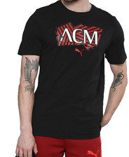 Puma Herren T-Shirt schwarz AC Milan Acm Grafik rot Katze Logo kurzarm Gr. L