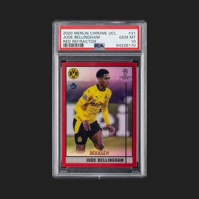 PSA 10 2020 Merlin Chrome UCL Jude Bellingham Red Refractor /10 Rookie RC JSY #