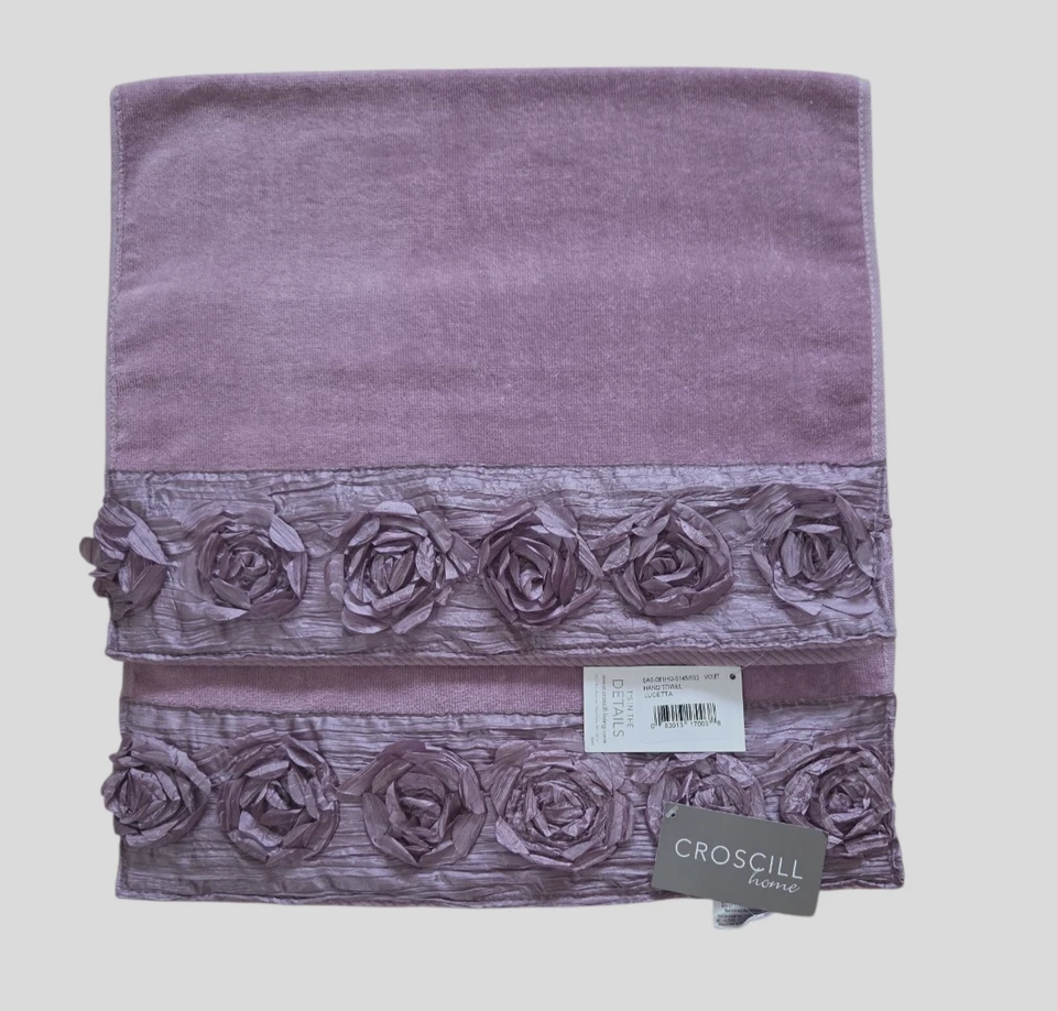 NUEVO CON ETIQUETAS CROSCILL Violeta Púrpura Roseta Lucetta (2) Juego de toallas de baño y (2) de mano 4 piezas Foto 3 de 4