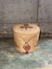 Antique Victorian Rare Cloth Embroidered Sewing Box 