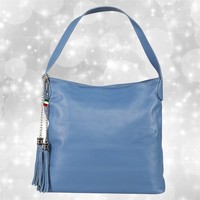 Florence Damen Schultertasche Hobo Bag Leder Tasche Jeansblau OTF180M6