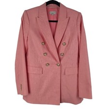 LOFT Blazer Womens 2 Pink Linen Blend Double Breasted Preppy Coastal Career